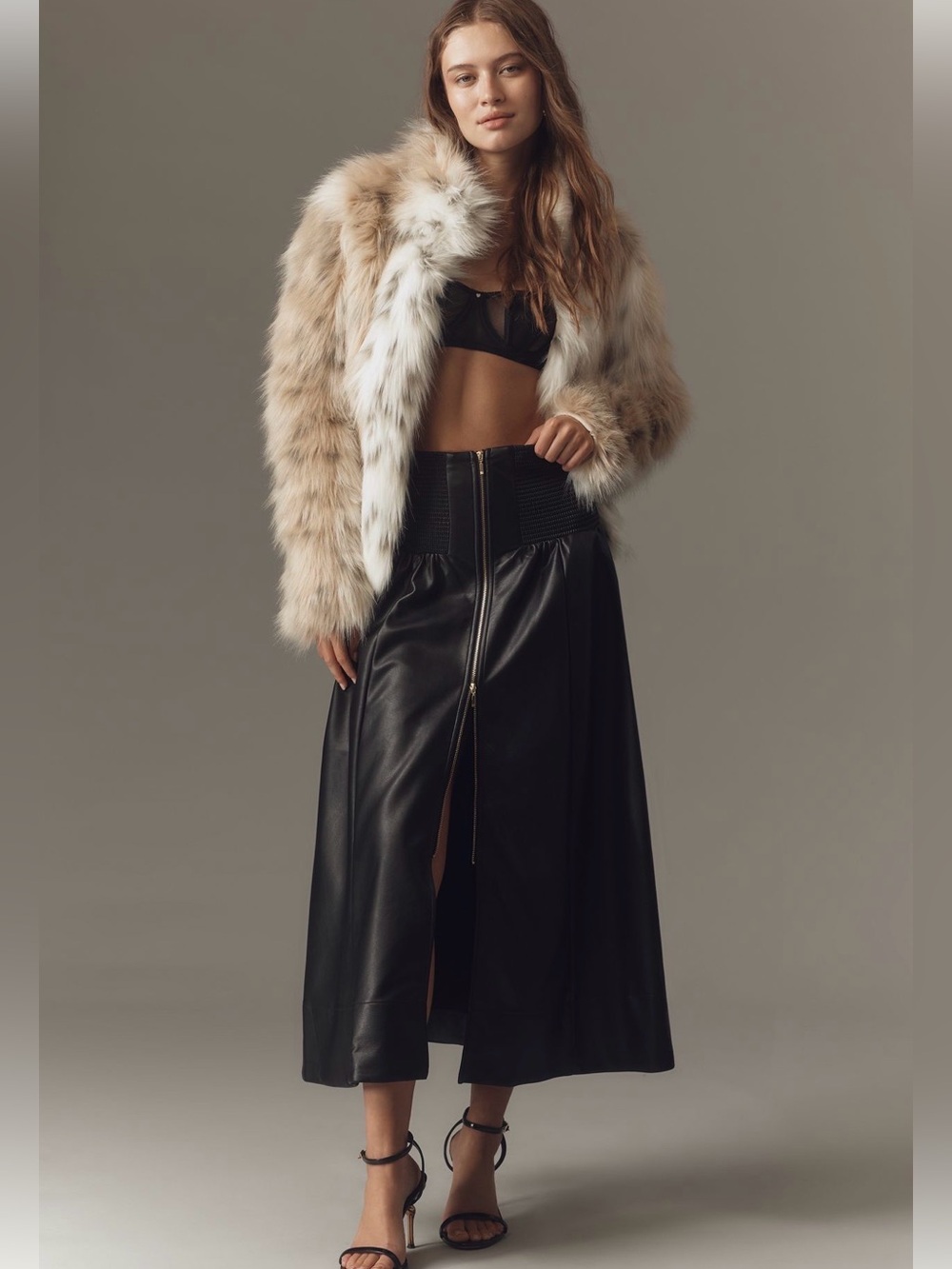New With Tags Anthropologie Maeve Tommie Faux Leather Zip Front Midi Skirt